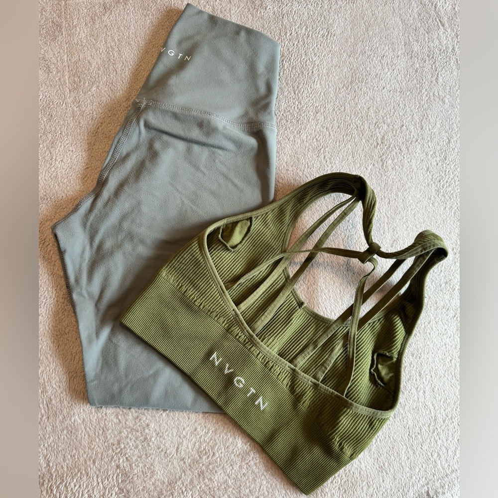 NVGTN Leggings & Ribbed Sports Bra Set – XS/S – Mist Green Bundle